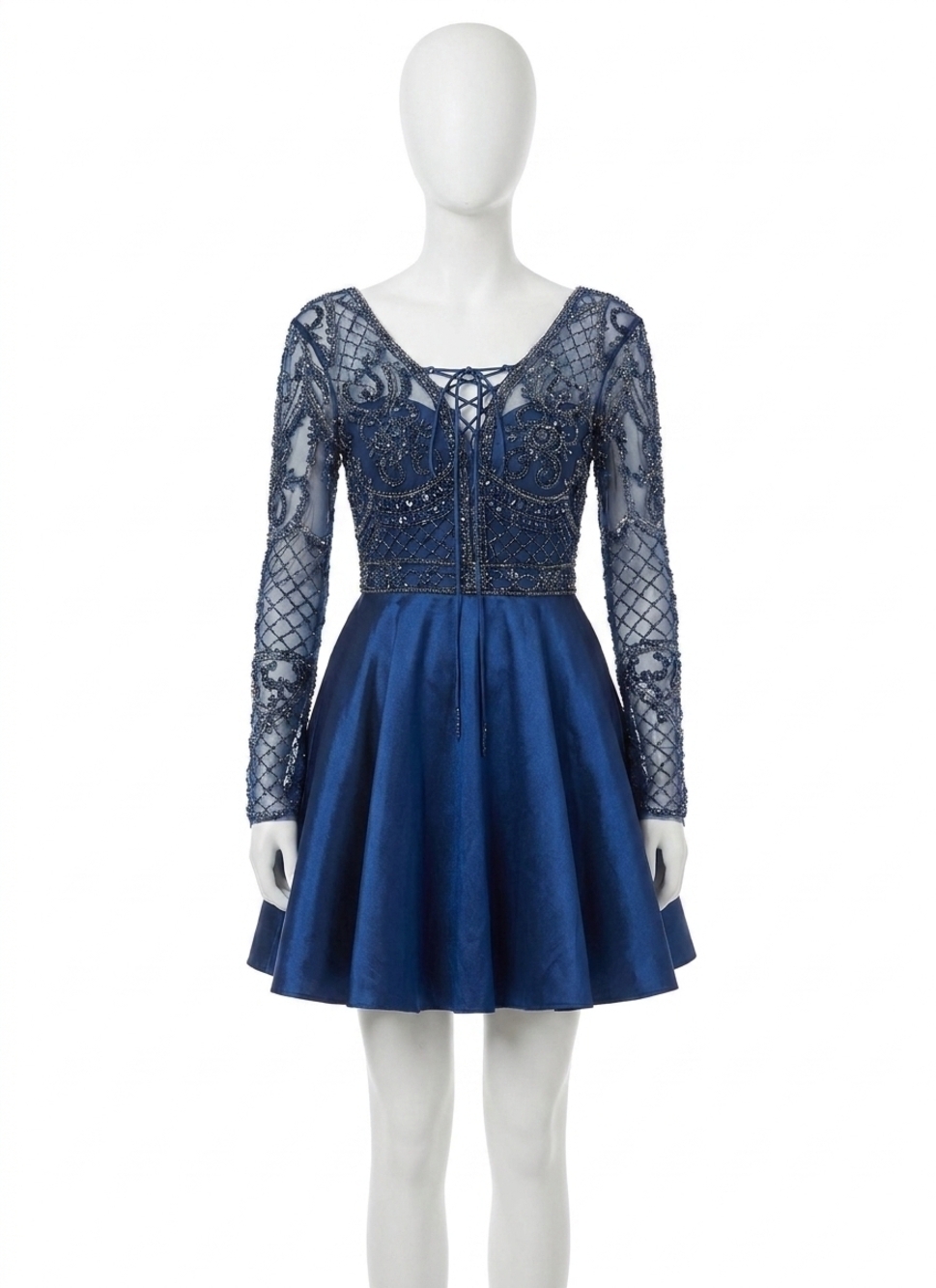NEW RACHEL ALLAN beaded mikado short prom dress in navy